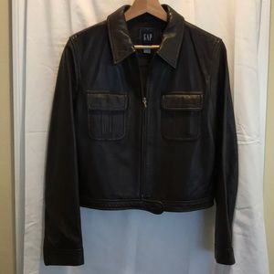 Gap (real) leather, dark brown bomber jacket